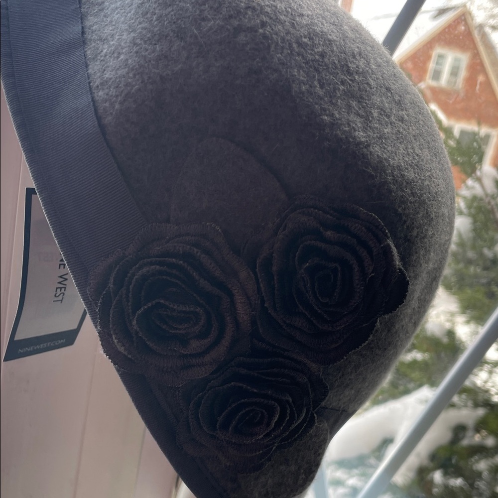 Nine West Charcoal Cloche Hat with Rosette Accents
